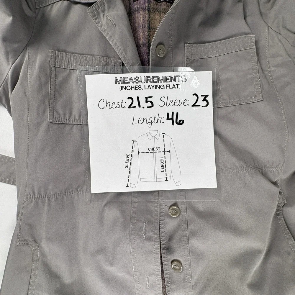 VTG Downpour Trench Coat Womens 16 Gray Long Utility Coat Wool Lined Old Money‎